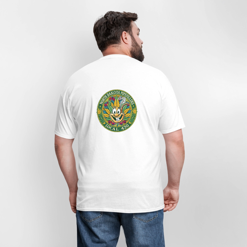 NORTH DAKOTA PIPEFILLERS LOCAL 420 F/B 2 DESIGNS Men's T-Shirt - white