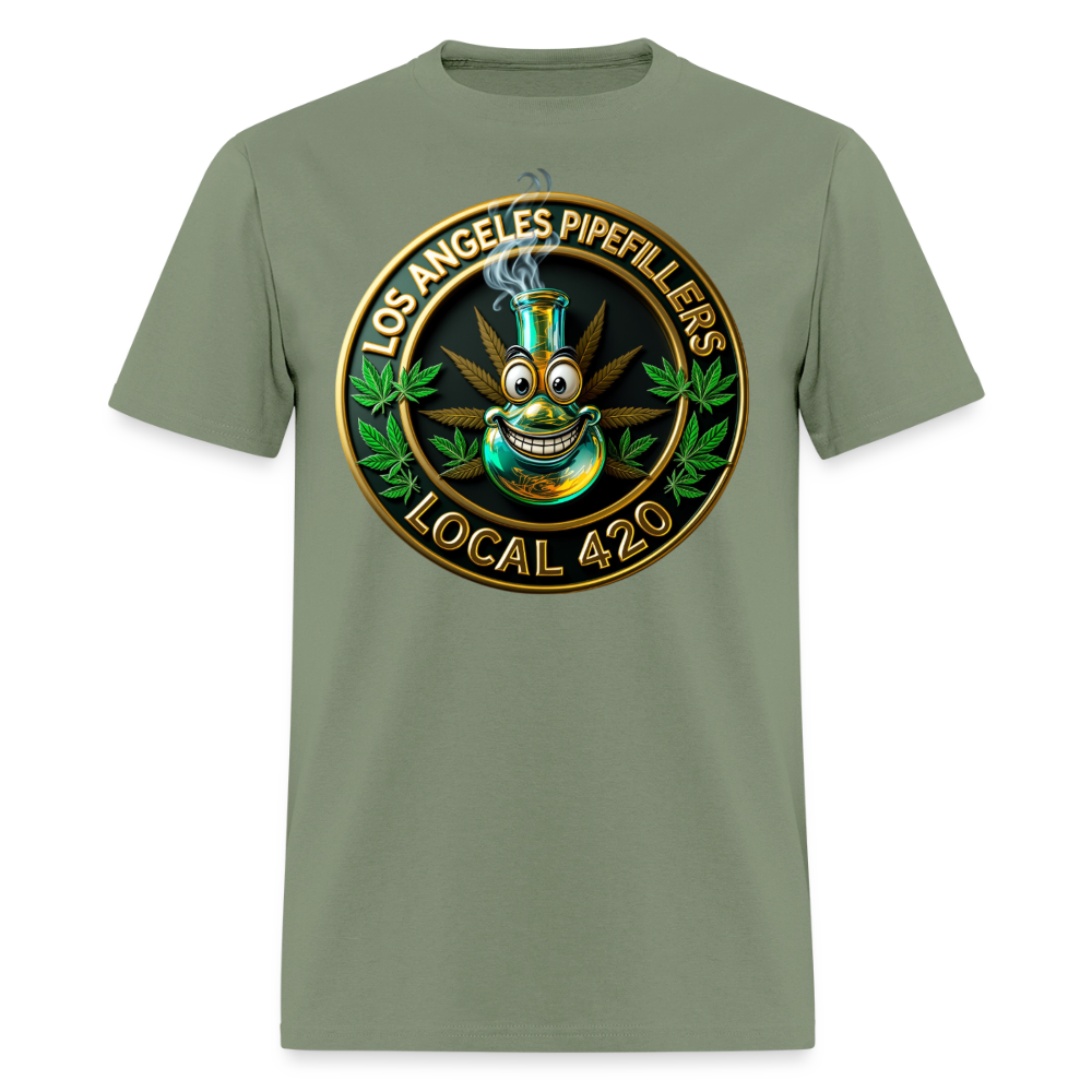 LOS ANGLES PIPEFILLERS LOCAL 420 2 EMBLEM Men's T-Shirt - military green