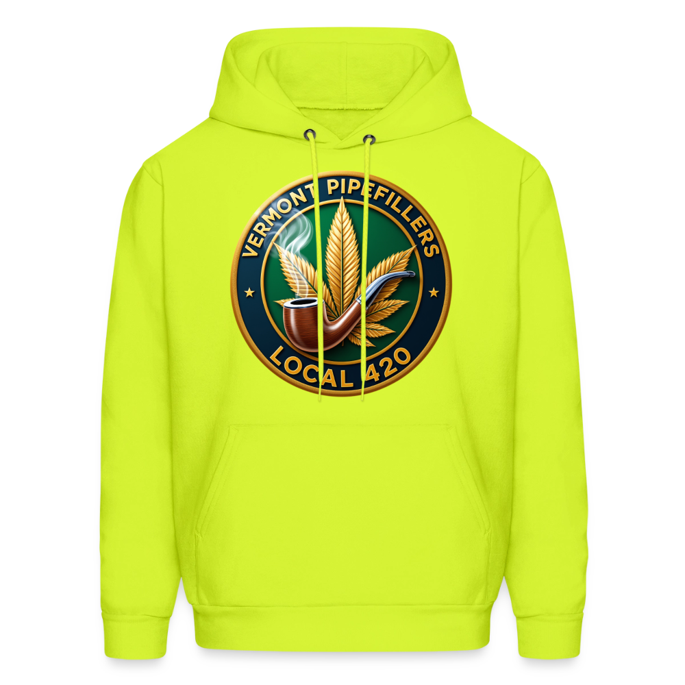 VERMONT PIPEFILLERS LOCAL 420 2 EMBLEM Men's Hoodie - safety green