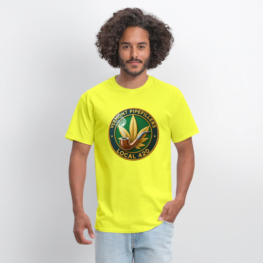 VERMONT PIPEFILLERS LOCAL 420 2 EMBLEM Men's T-Shirt - safety green