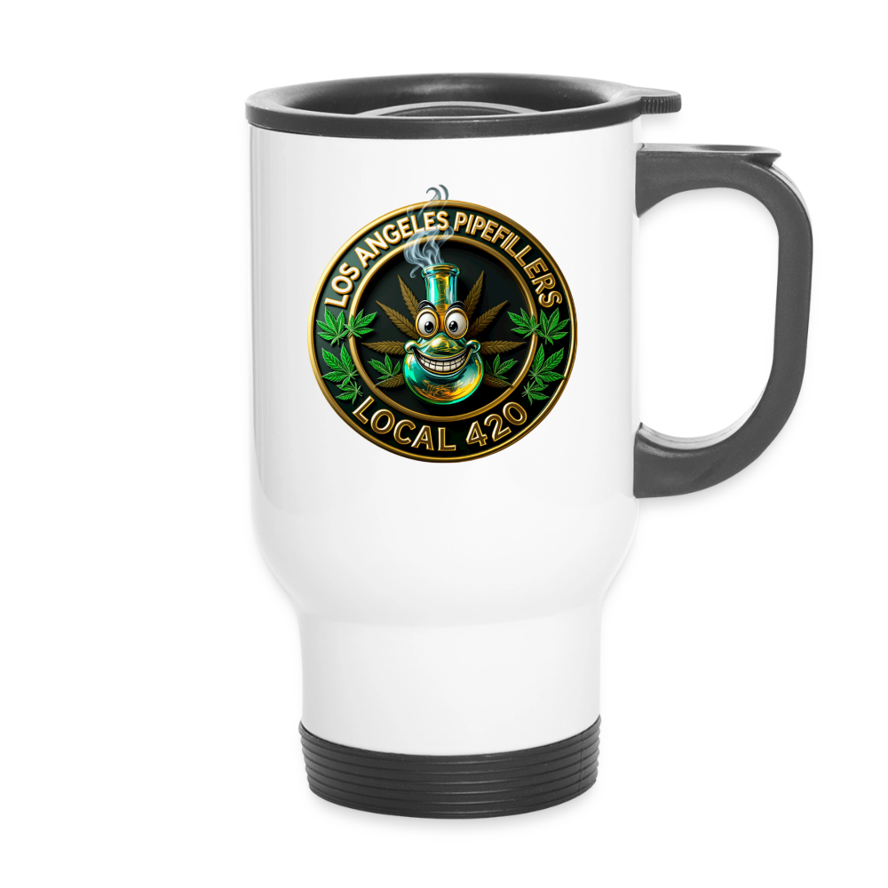 LOS ANGLES PIPEFILLERS LOCAL 420 Stainless Steel 14oz Travel Mug - white
