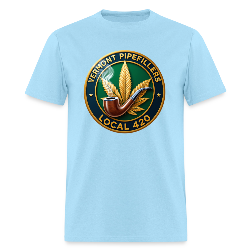 VERMONT PIPEFILLERS LOCAL 420 2 EMBLEM Men's T-Shirt - powder blue