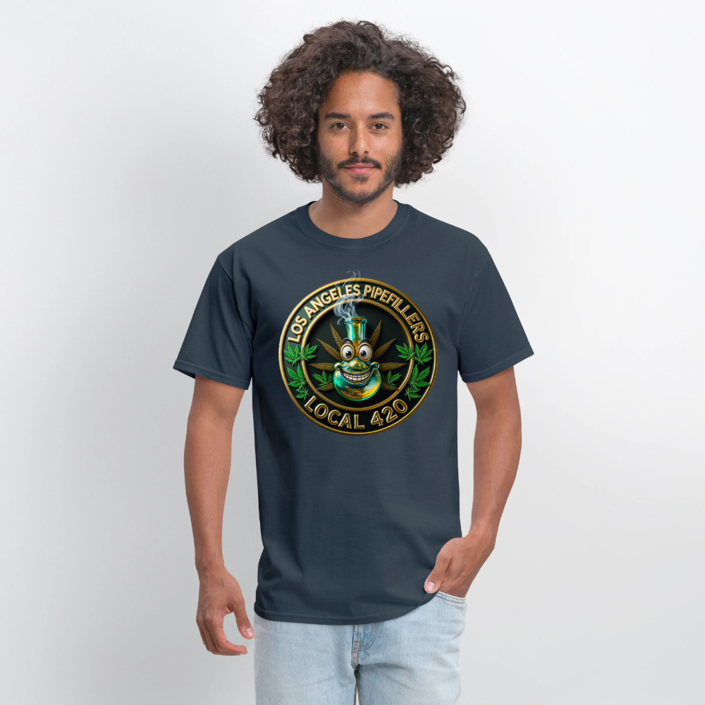 LOS ANGLES PIPEFILLERS LOCAL 420 2 EMBLEM Men's T-Shirt -  blue dusk