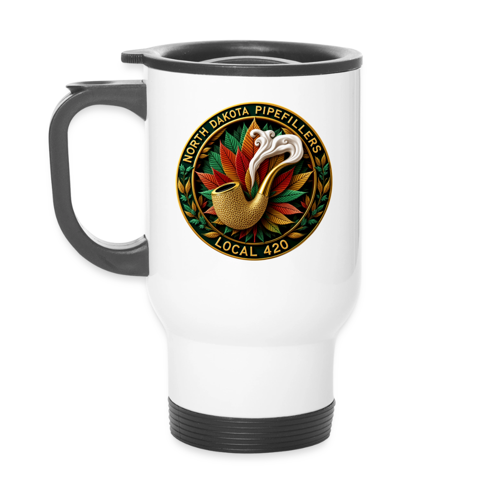 NORTH DAKOTA PIPEFILLERS LOCAL 420 14oz Travel Mug - white