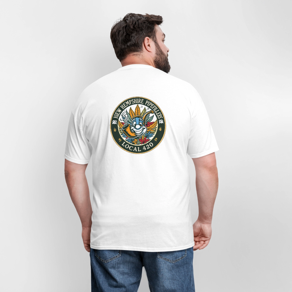 NEW HEMPSHIRE PIPEFILLERS LOCAL 420 2 EMBLEM Men's T-Shirt - white