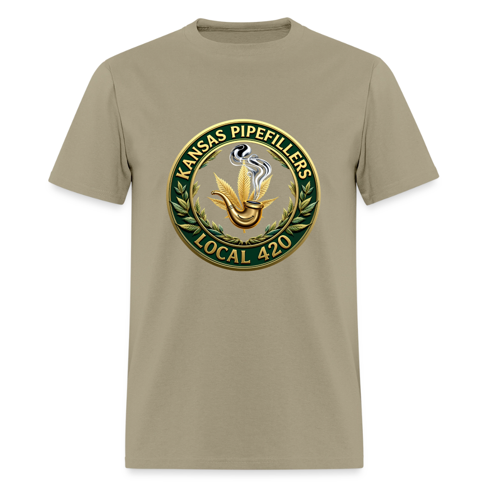 KANSAS PIPEFILLERS LOCAL 420 F/B DESIGNS Men's T-Shirt - khaki