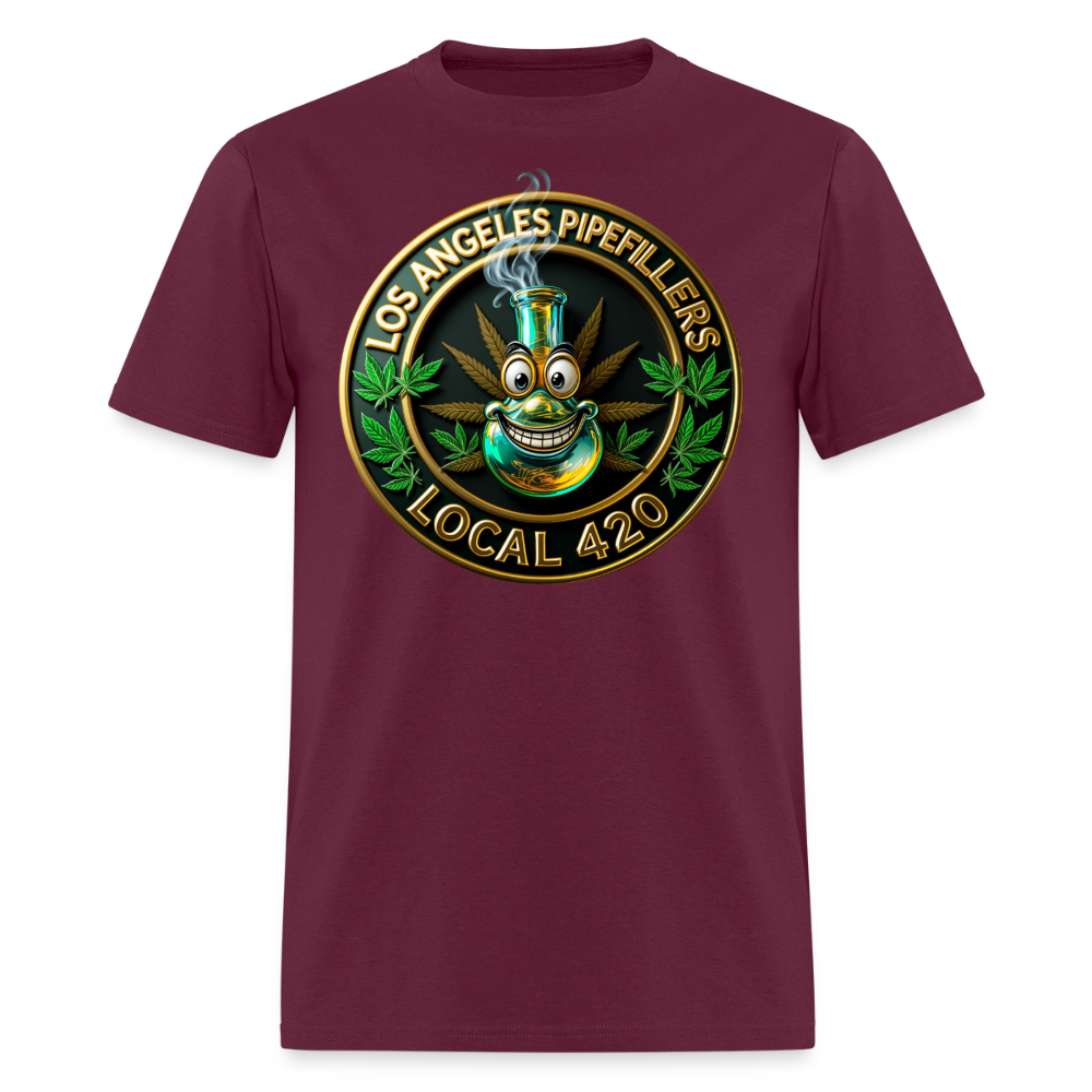 LOS ANGELES PIPEFILLERS LOCAL 420 F/B DESIGNS Men's T-Shirt - burgundy