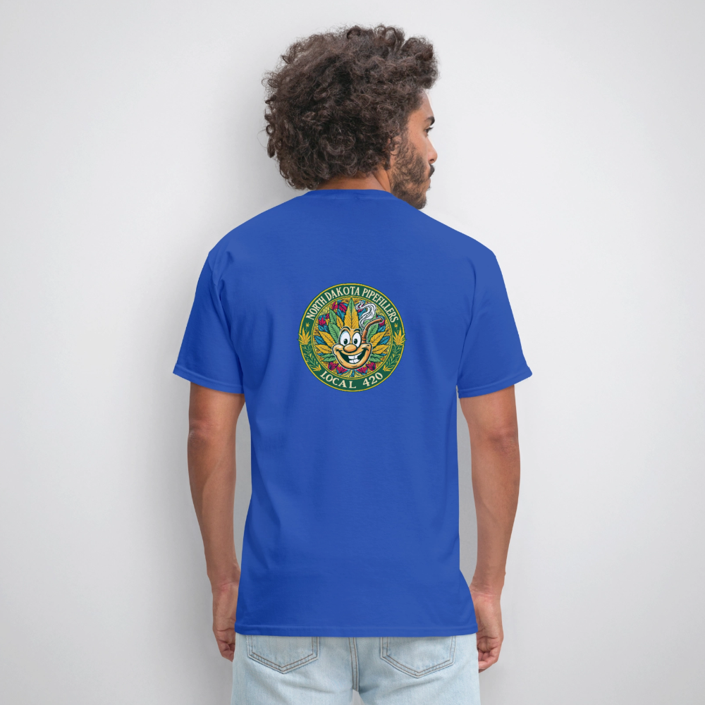 NORTH DAKOTA PIPEFILLERS LOCAL 420 F/B 2 DESIGNS Men's T-Shirt - royal blue