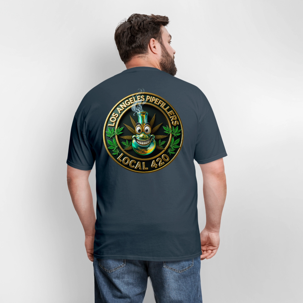 LOS ANGLES PIPEFILLERS LOCAL 420 2 EMBLEM Men's T-Shirt -  blue dusk