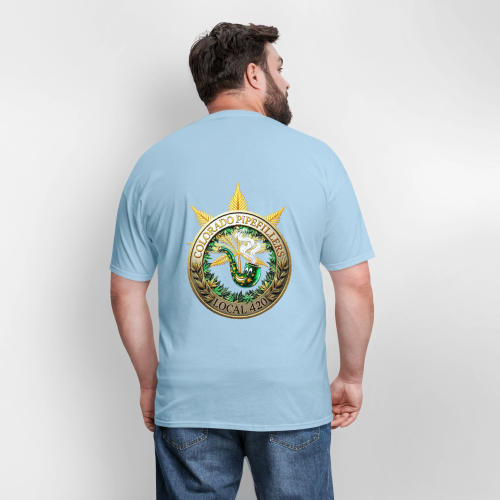 COLORADO PIPEFILLERS LOCAL 420 F/B EMBLEMS Men's T-Shirt - powder blue