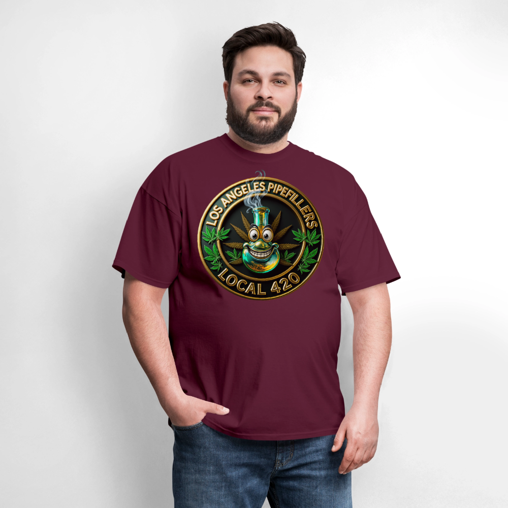 LOS ANGLES PIPEFILLERS LOCAL 420 2 EMBLEM Men's T-Shirt - burgundy