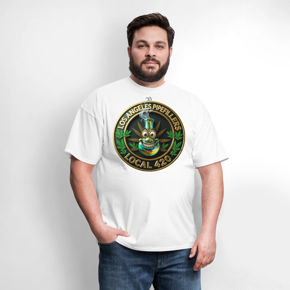LOS ANGLES PIPEFILLERS LOCAL 420 2 EMBLEM Men's T-Shirt - white
