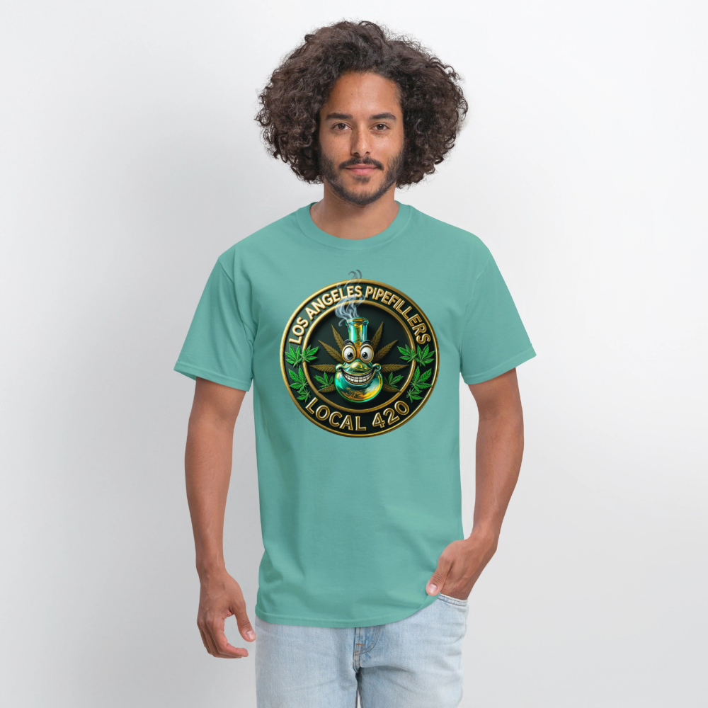 LOS ANGLES PIPEFILLERS LOCAL 420 2 EMBLEM Men's T-Shirt - aquatic