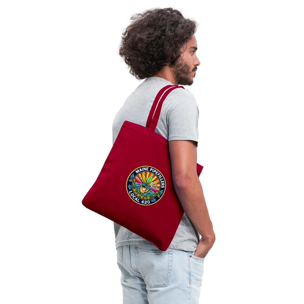 MAINE PIPEFILLERS LOCAL 420 Tote Bag - red