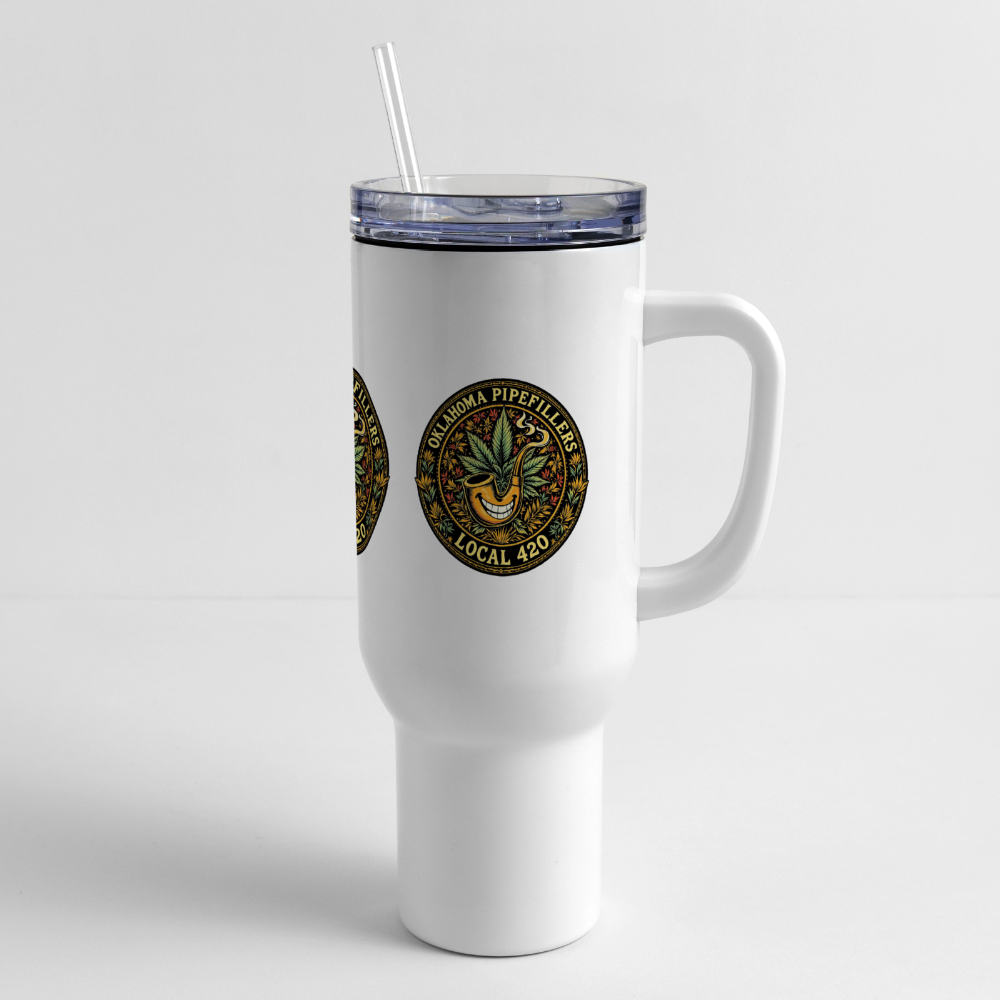 OKLAHOMA PIPEFILLERS LOCAL 420 40oz Stainless Steel Travel Tumbler - white