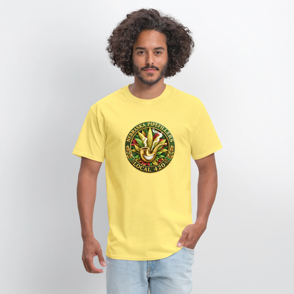 NEBRASKA PIPEFILLERS LOCAL 420 F/B DESIGNS Men's T-Shirt - cornsilk