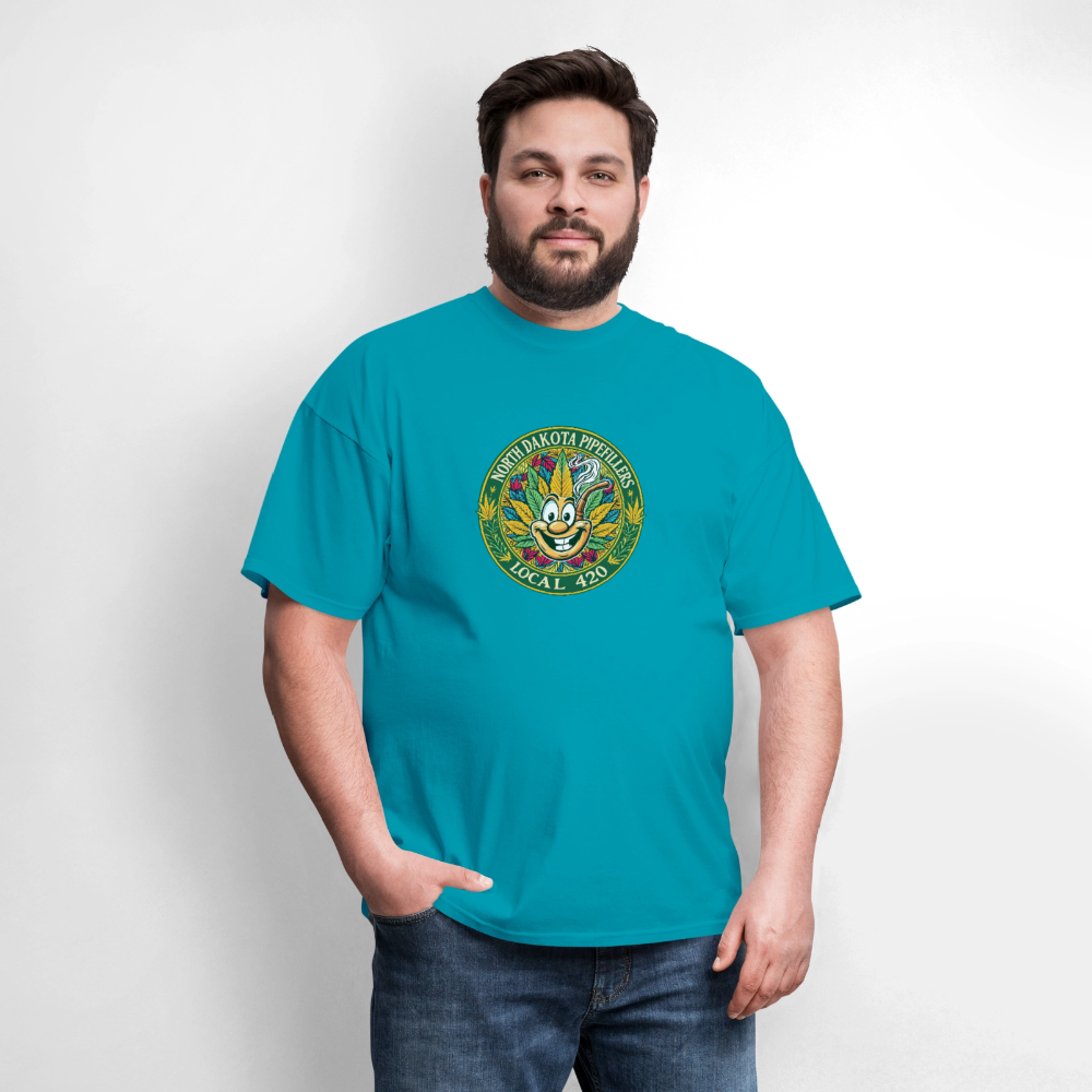 NORTH DAKOTA PIPEFILLERS LOCAL 420 F/B 2 DESIGNS Men's T-Shirt - turquoise