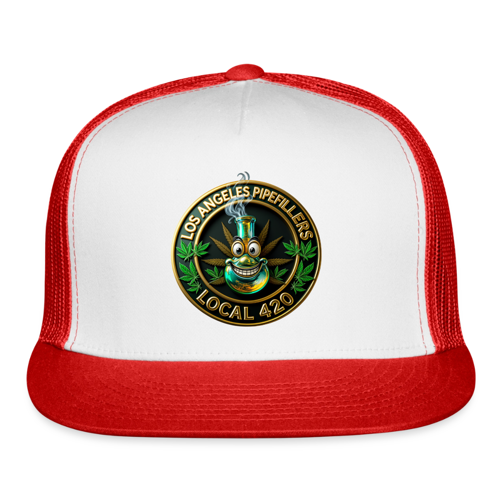 LOS ANGLES PIPEFILLERS LOCAL 420 Trucker Hat - white/red