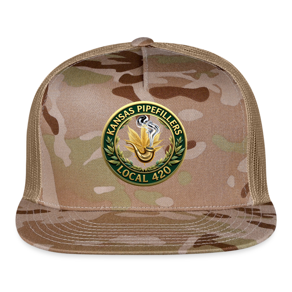 KANSAS PIPEFILLERS LOCAL 420 CAMO Trucker Hat - MultiCam\tan
