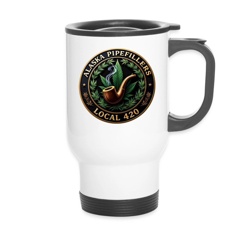 ALASKA PIPEFILLERS LOCAL 420 14oz Stainless Steel Travel Mug - white
