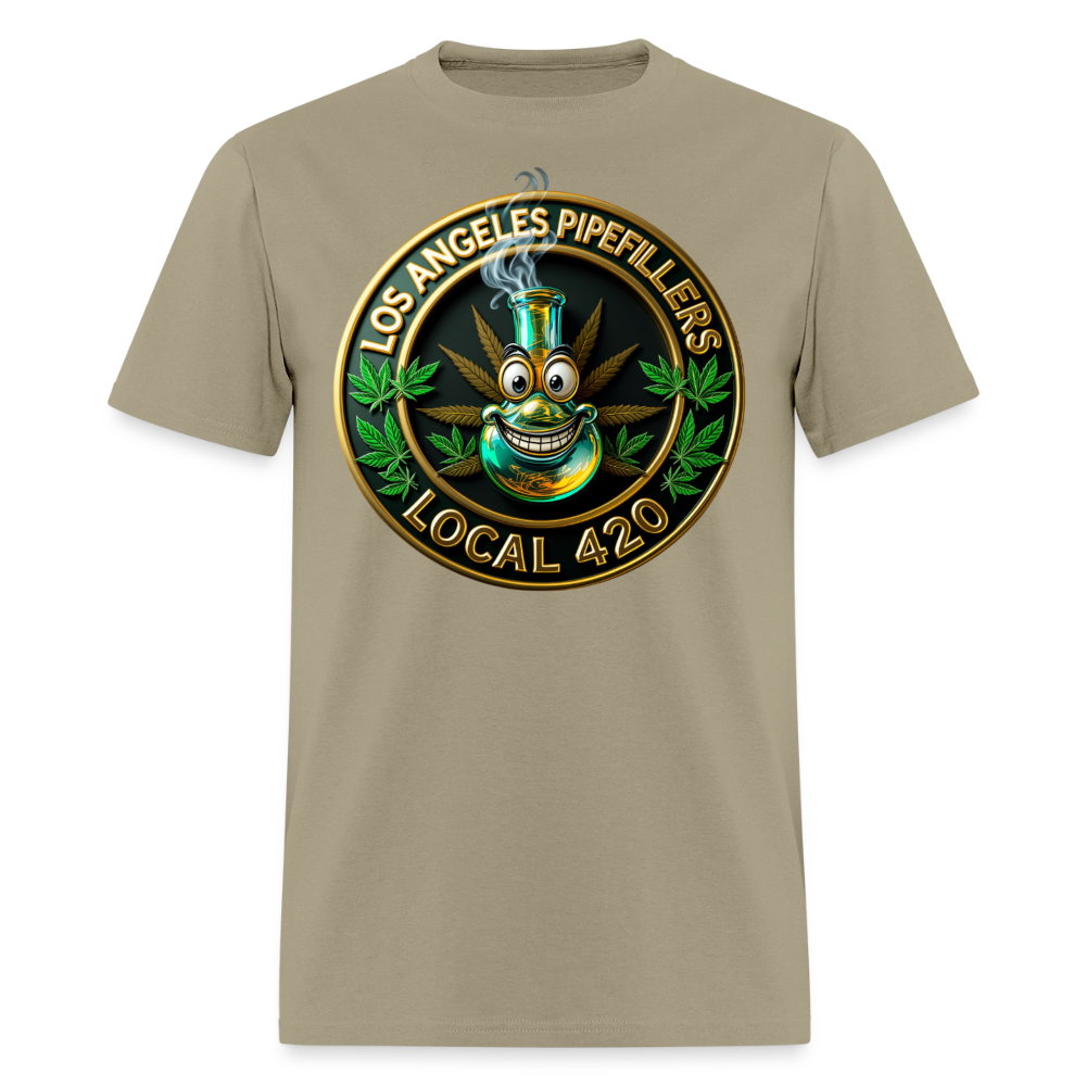 LOS ANGLES PIPEFILLERS LOCAL 420 2 EMBLEM Men's T-Shirt - khaki