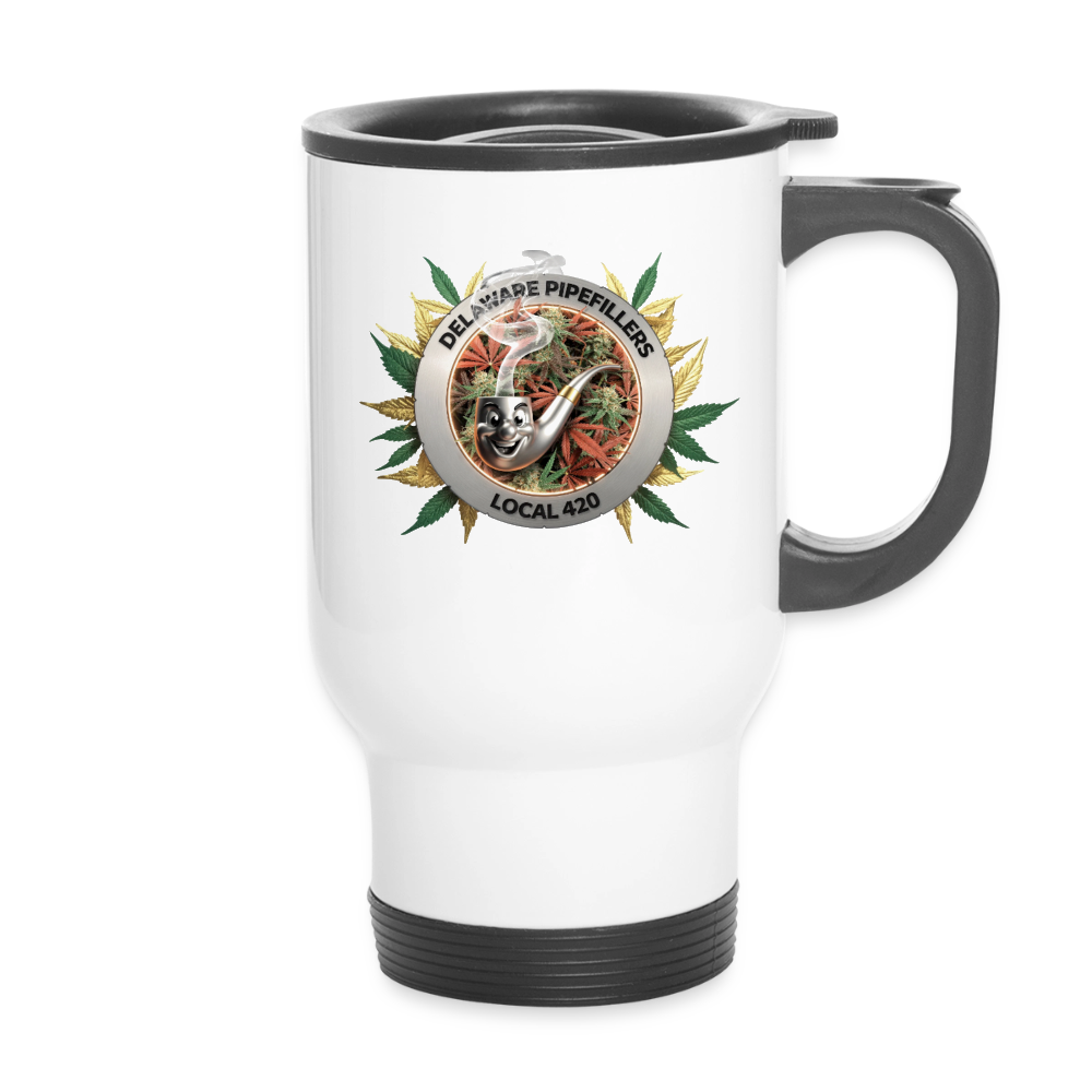 DELAWARE PIPEFILLERS LOCAL 420 14oz Stainless Steel Travel Mug - white