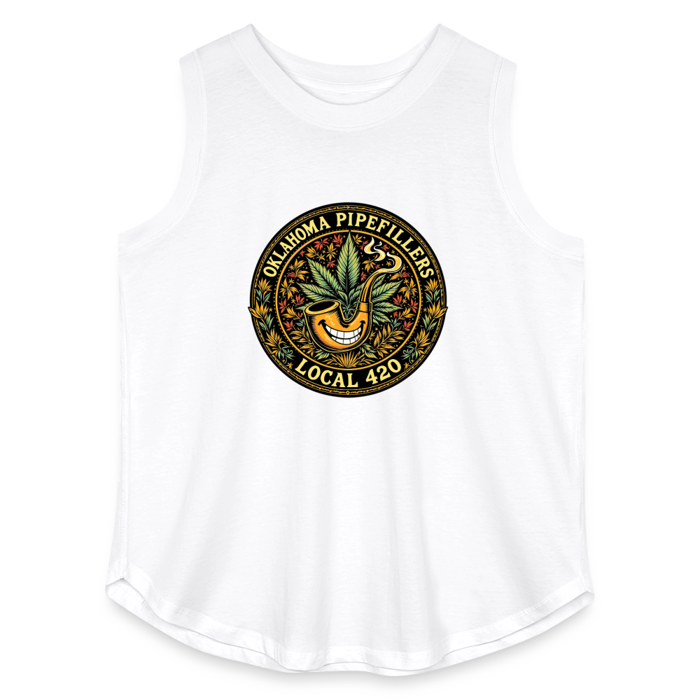 OKLAHOMA PIPEFILLERS LOCAL 420  Women's Curvy Relaxed Tank Top - white