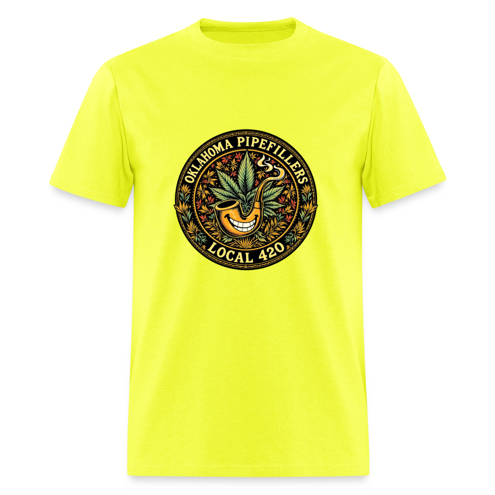 OKLAOMA PIPEFILLERS LOCAL 420  Men's T-Shirt - safety green