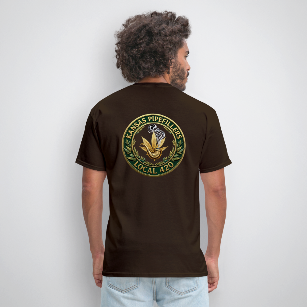 KANSAS PIPEFILLERS LOCAL 420 F/B DESIGNS Men's T-Shirt - brown