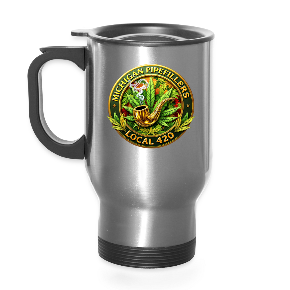MICHIGAN PIPEFILLERS LOCAL 420 14oz Stainless Steel Travel Mug - silver