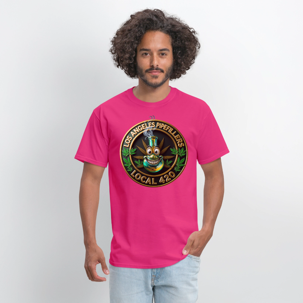 LOS ANGLES PIPEFILLERS LOCAL 420 2 EMBLEM Men's T-Shirt - fuchsia