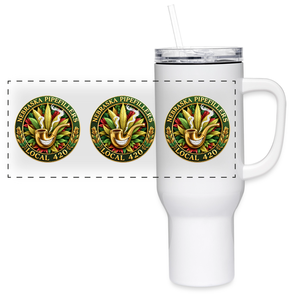NEBRASKA PIPEFILLERS LOCAL 420 Travel Mug 40oz Stainless Steel Travel Tumbler - white