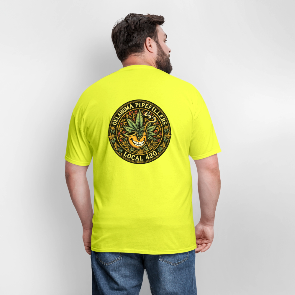 OKLAHOMA PIPEFILLERS LOCAL 420  F/B DESIGNS Men's T-Shirt - safety green