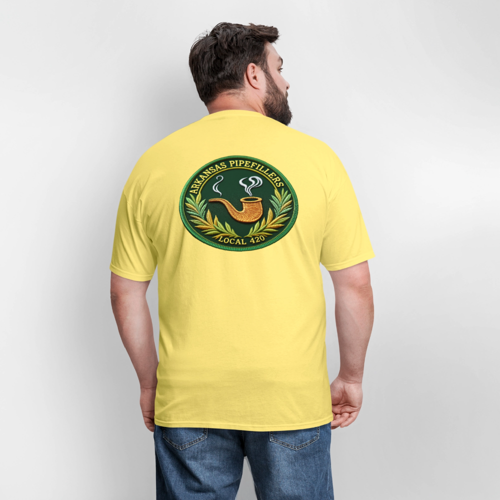 ARKANSAS PIPEFILLERS LOCAL 420 F/B EMBLEMS  Men's T-Shirt - cornsilk