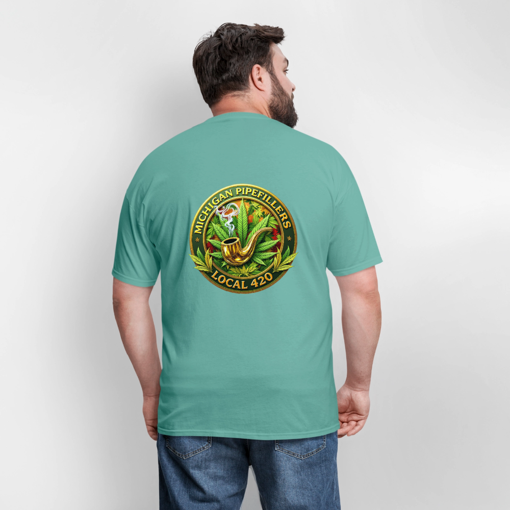 MICHIGAN PIPEFILLERS LOCAL 420 F/B DESIGN Men's T-Shirt - aquatic