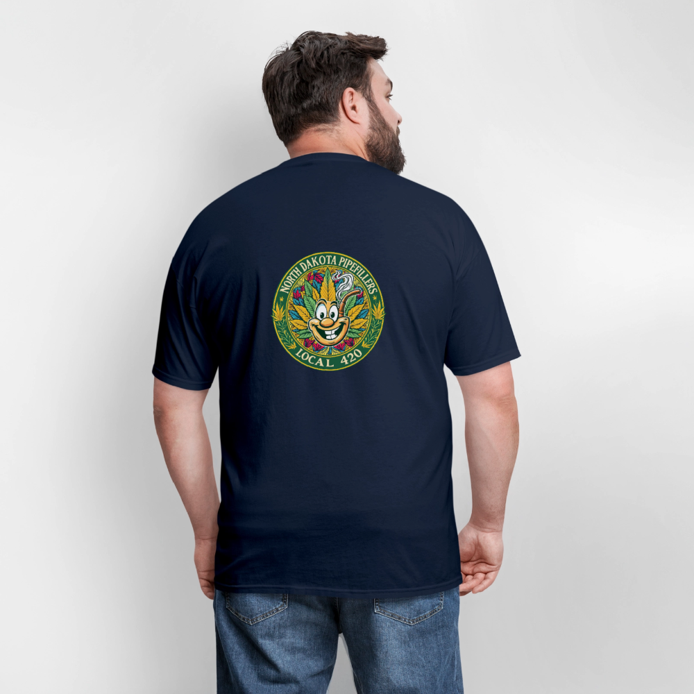NORTH DAKOTA PIPEFILLERS LOCAL 420 F/B 2 DESIGNS Men's T-Shirt - navy