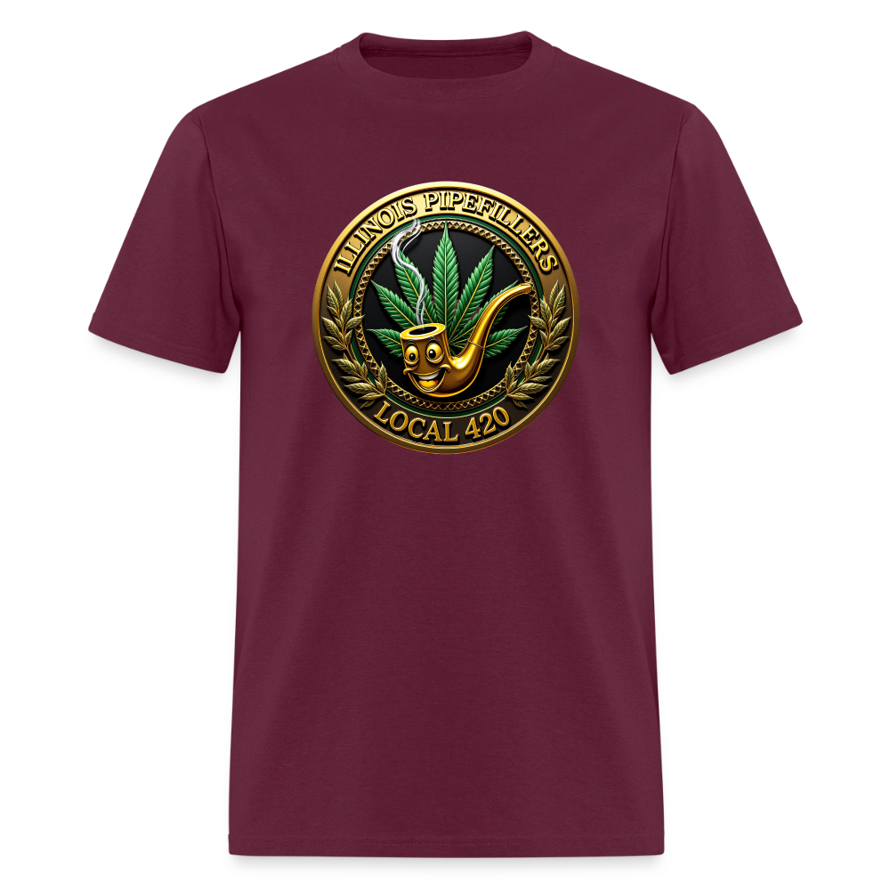 ILLINOIS PIPEFILLERS LOCAL 420 F/B EMBLEMS Men's T-Shirt - burgundy