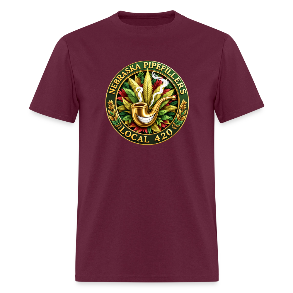 NEBRASKA PIPEFILLERS LOCAL 420 F/B DESIGNS Men's T-Shirt - burgundy