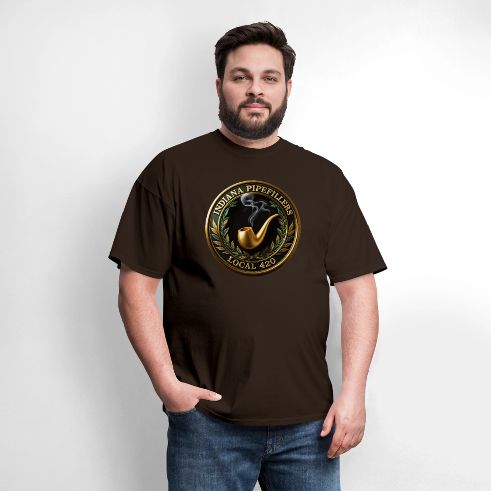INDIANA PIPEFILLERS LOCAL 420 F/B DESIGN Men's T-Shirt - brown