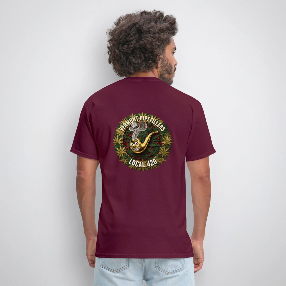 VERMONT PIPEFILLERS LOCAL 420  F/B DESIGN Men's T-Shirt - burgundy