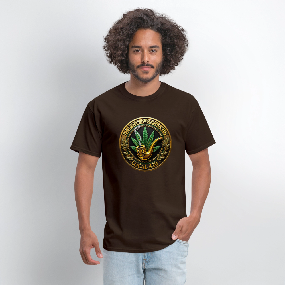 ILLINOIS PIPEFILLERS LOCAL 420 F/B DESIGN Men's T-Shirt - brown