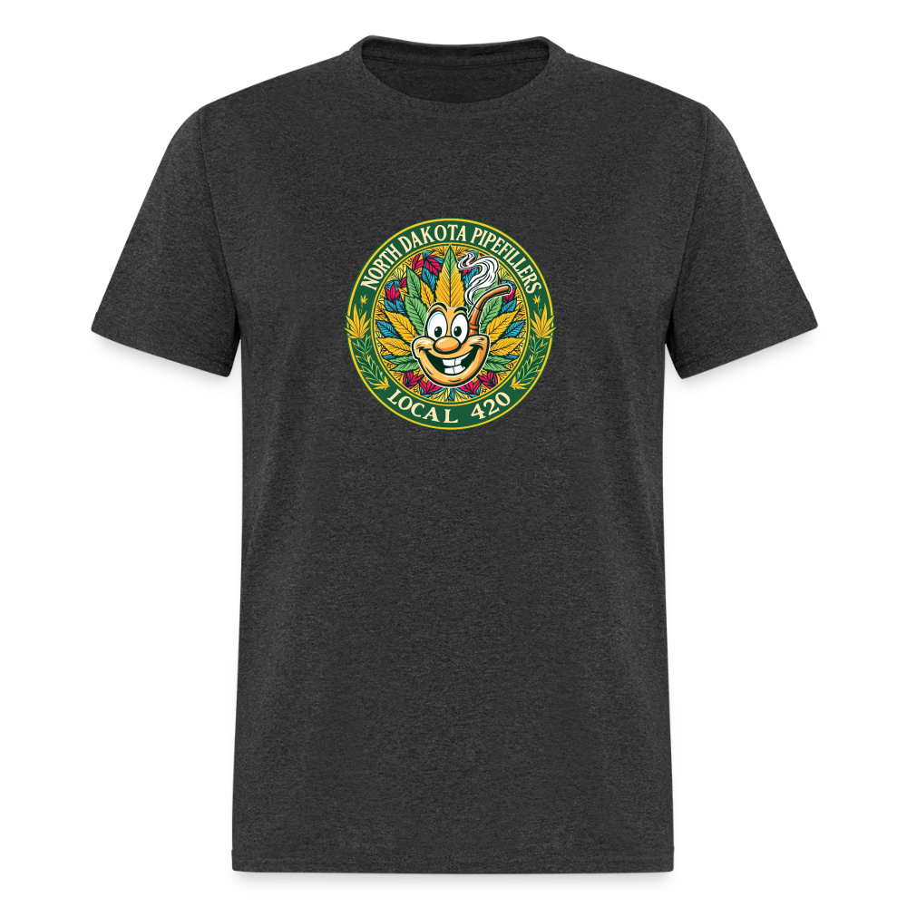 NORTH DAKOTA PIPEFILLERS LOCAL 420 F/B 2 DESIGNS Men's T-Shirt - heather black