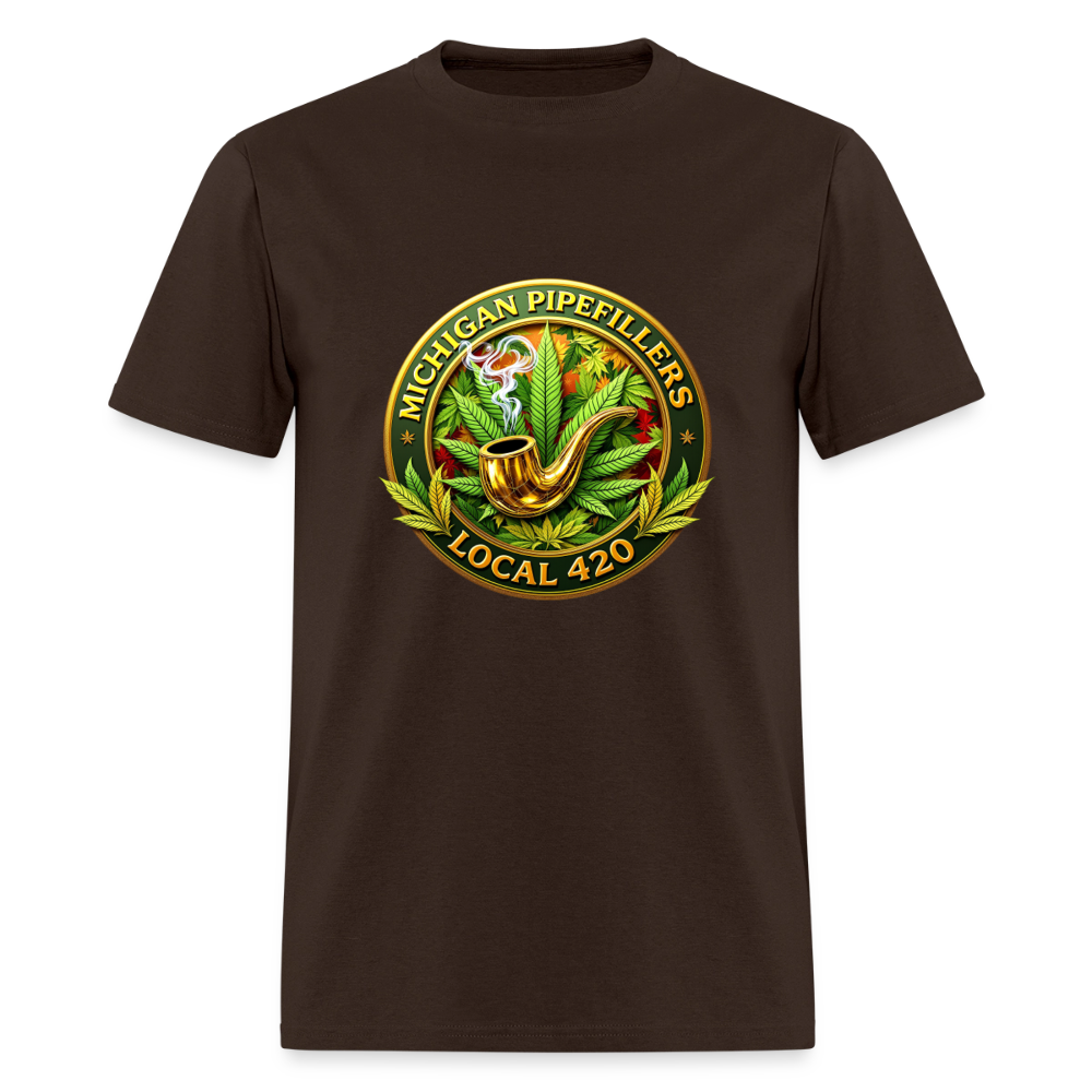 MICHIGAN PIPEFILLERS LOCAL 420 F/B DESIGN Men's T-Shirt - brown