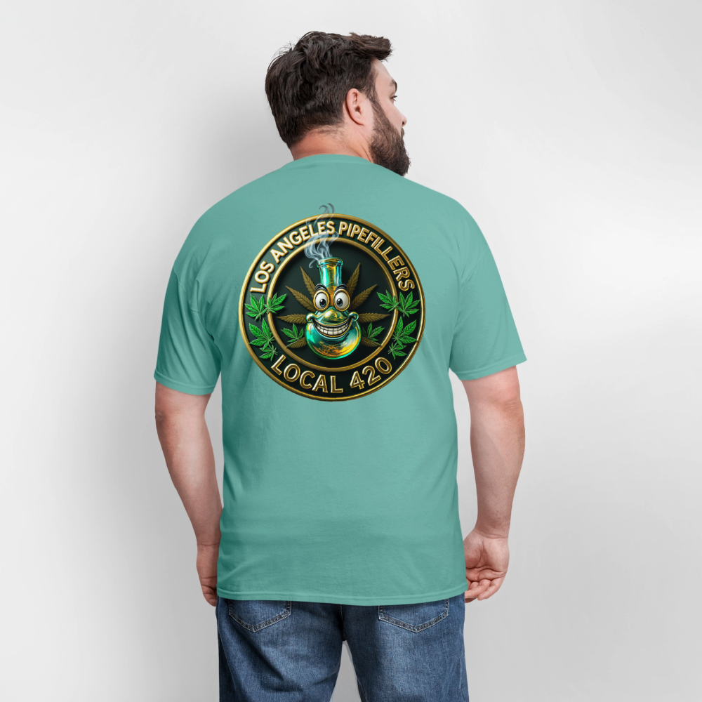 LOS ANGLES PIPEFILLERS LOCAL 420 2 EMBLEM Men's T-Shirt - aquatic