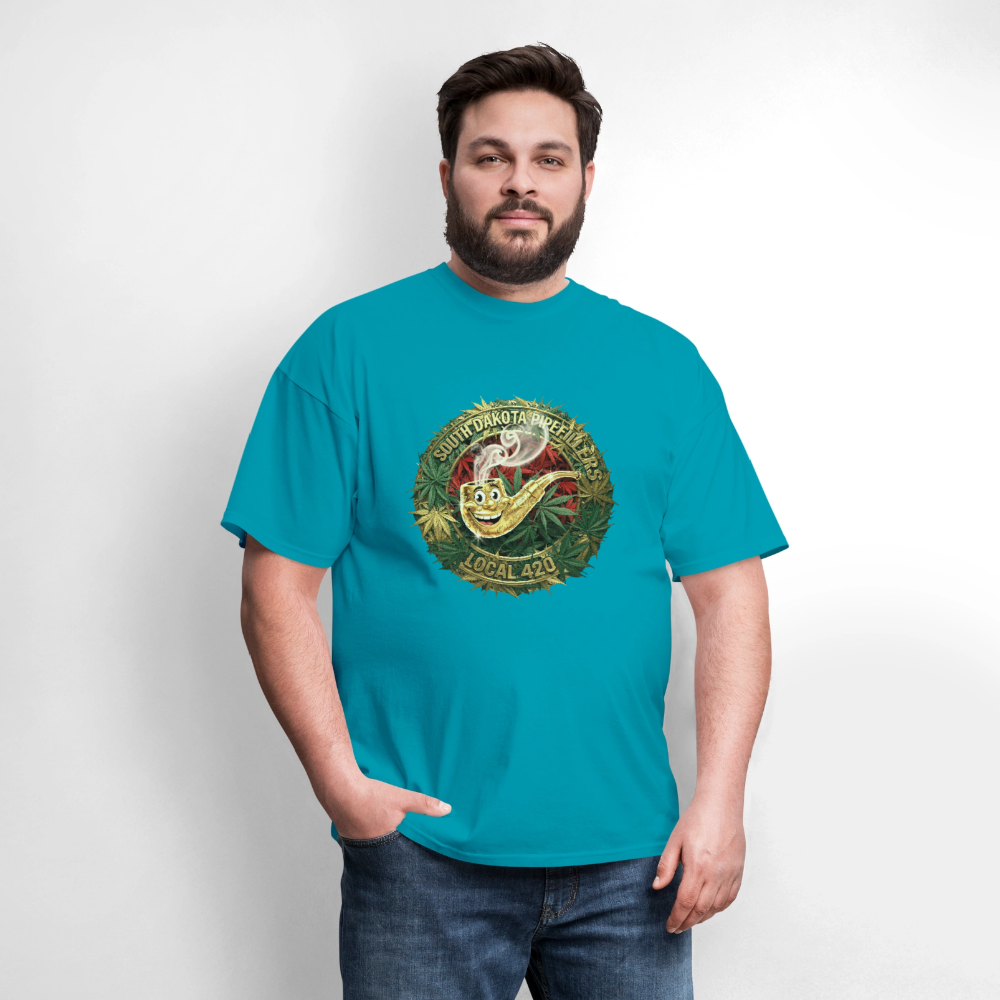 SOUTH DAKOTA PIPEFILLERS LOCAL 420  F/B DESIGN Men's T-Shirt - turquoise
