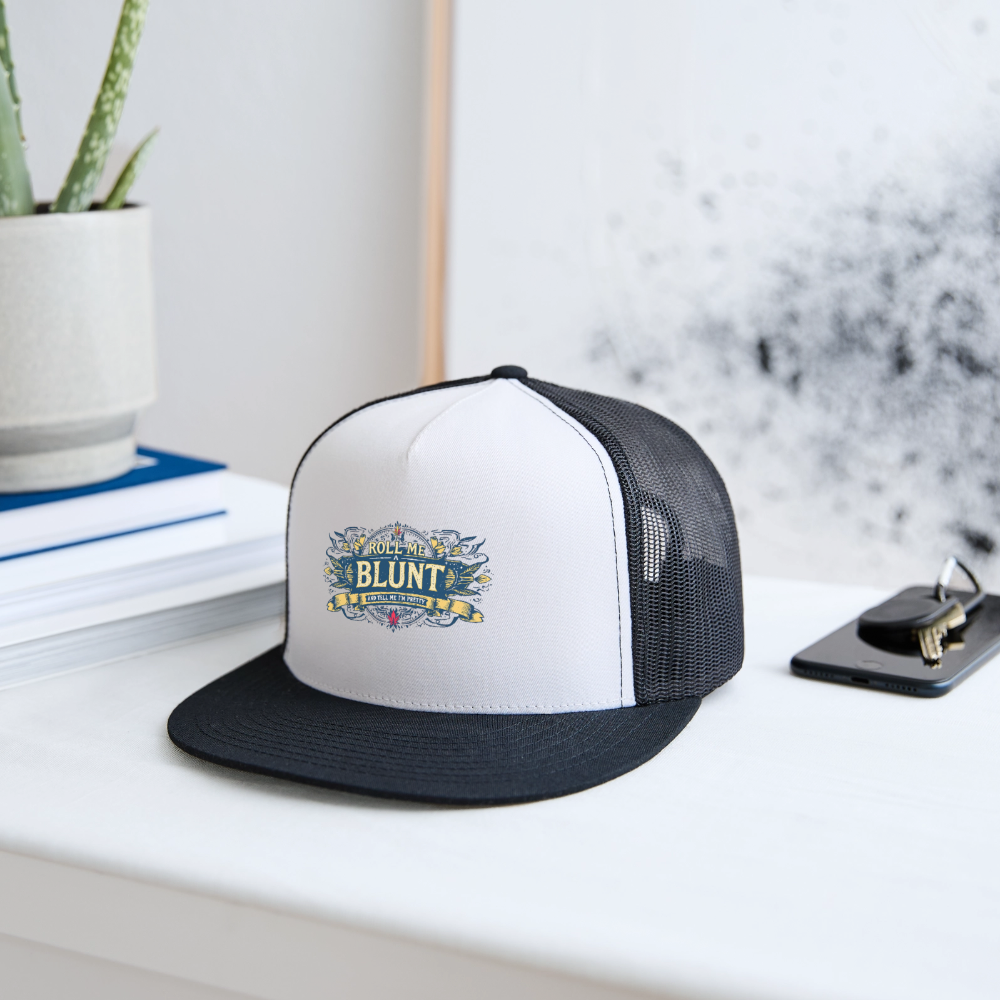 ROLL ME A BLUNT Trucker Hat - white/black