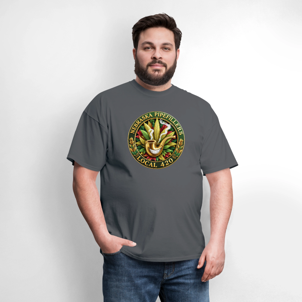 NEBRASKA PIPEFILLERS LOCAL 420 F/B DESIGNS Men's T-Shirt - charcoal