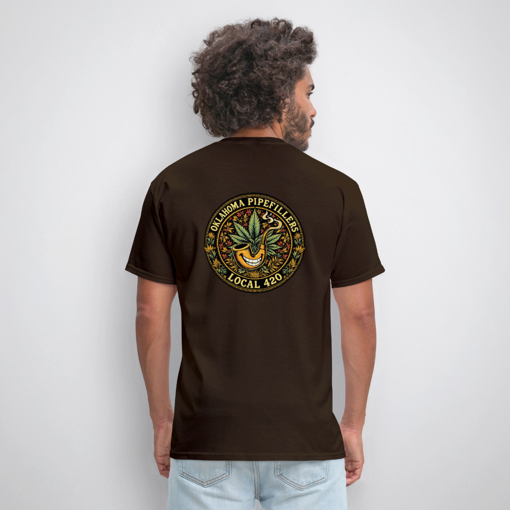 OKLAHOMA PIPEFILLERS LOCAL 420  F/B DESIGNS Men's T-Shirt - brown