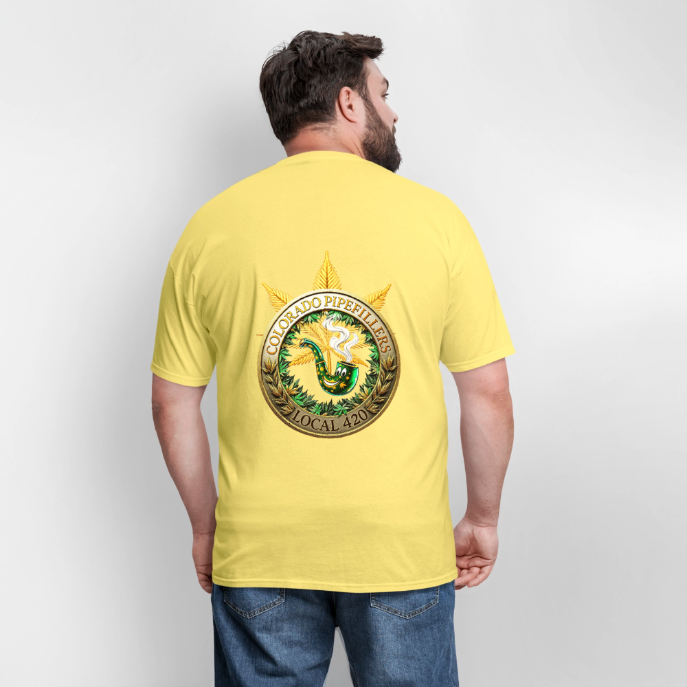 COLORADO PIPEFILLERS LOCAL 420 F/B EMBLEMS Men's T-Shirt - cornsilk