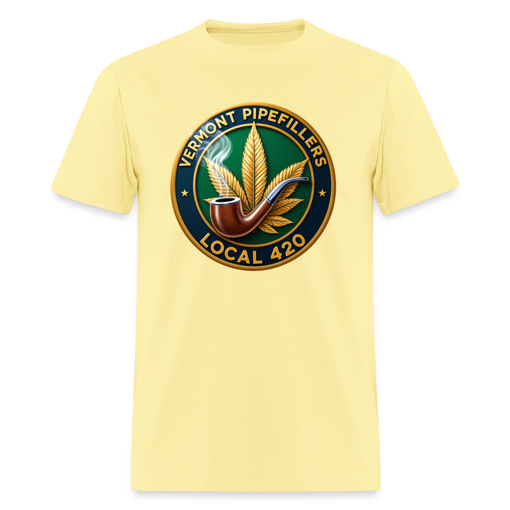 VERMONT PIPEFILLERS LOCAL 420 2 EMBLEM Men's T-Shirt - cornsilk